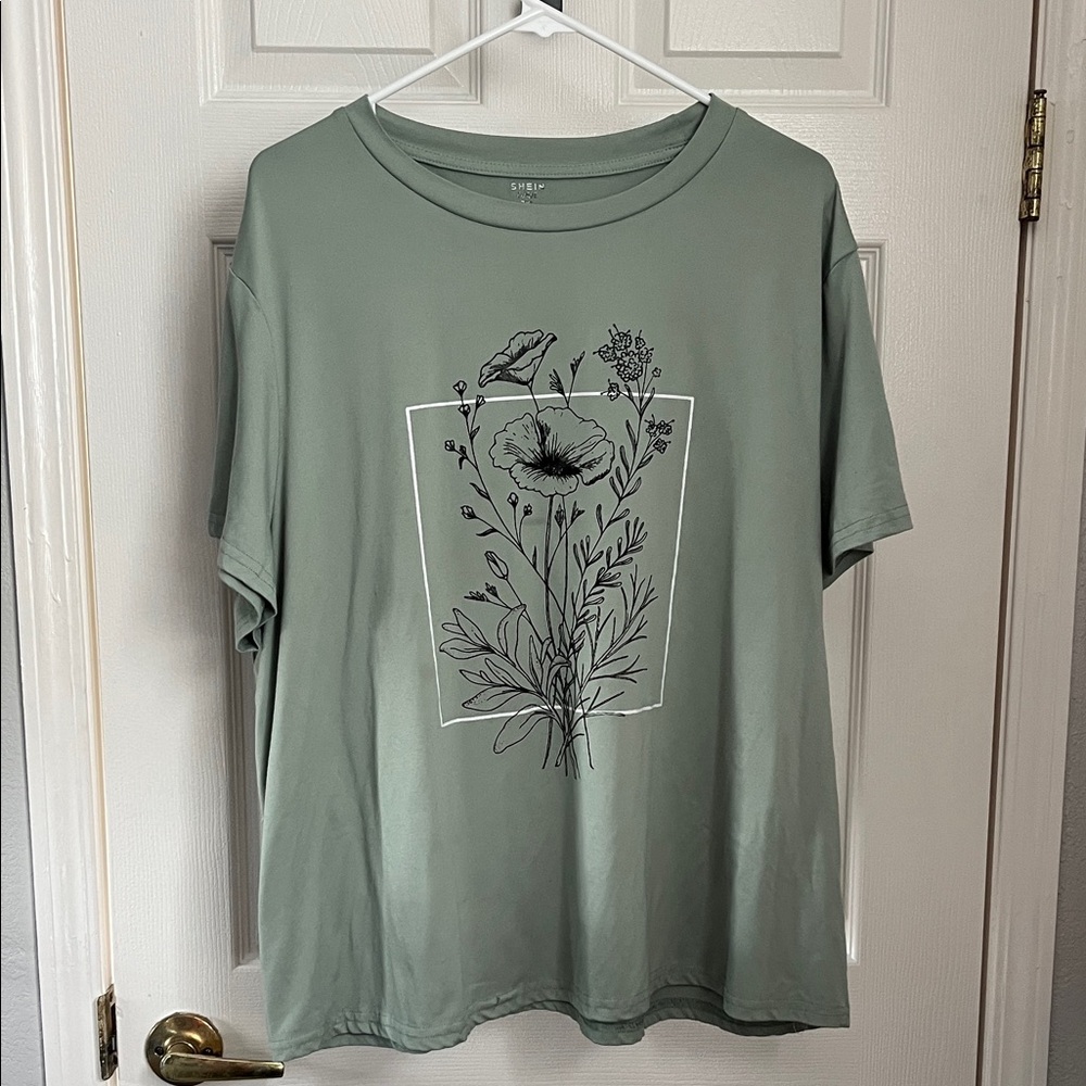 SHEIN Sage Floral Graphic Tee